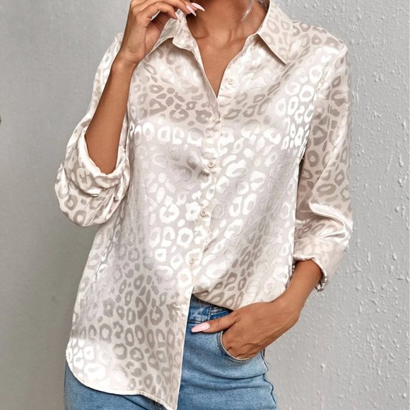 Tops - Leopard Jacquard Satin Shirt